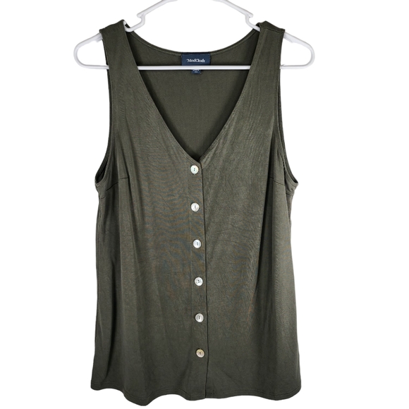 MODCLOTH Womens Medium Button Down V Neck Sleeveless Tank Top Blouse Shirt Green - Picture 1 of 6